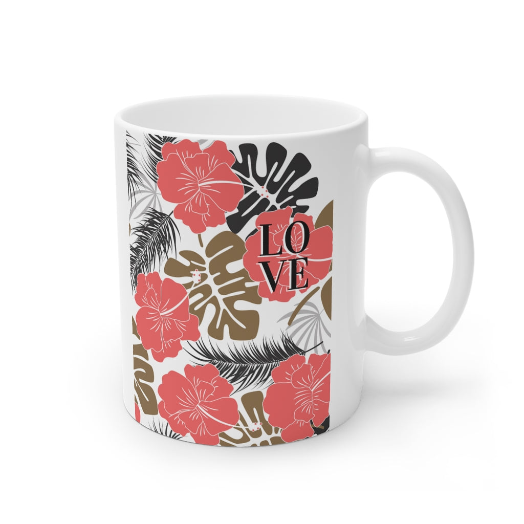Love Tropical Floral Hawaiian Design Ceramic Mug, 11oz and 15oz