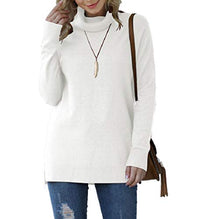 Load image into Gallery viewer, HWOKEFEIYU Women&#39;s Fall Casual Turtleneck Long Sleeve Side Split Knit Pullover Sweater(White,Small)
