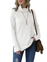 Load image into Gallery viewer, HWOKEFEIYU Women&#39;s Fall Casual Turtleneck Long Sleeve Side Split Knit Pullover Sweater(White,Small)
