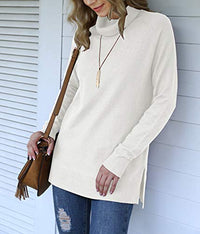 Load image into Gallery viewer, HWOKEFEIYU Women&#39;s Fall Casual Turtleneck Long Sleeve Side Split Knit Pullover Sweater(White,Small)
