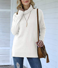 Load image into Gallery viewer, HWOKEFEIYU Women&#39;s Fall Casual Turtleneck Long Sleeve Side Split Knit Pullover Sweater(White,Small)
