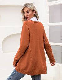 Load image into Gallery viewer, YESNO Women&#39;s Sweater with Swing Hem Oversized 2022 Long Sleeve V Neck Knit Pullover Tops Tunic Sweaters with Drop Pockets S WM9TYP1 Caramel
