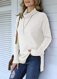 Load image into Gallery viewer, HWOKEFEIYU Women&#39;s Fall Casual Turtleneck Long Sleeve Side Split Knit Pullover Sweater(White,Small)
